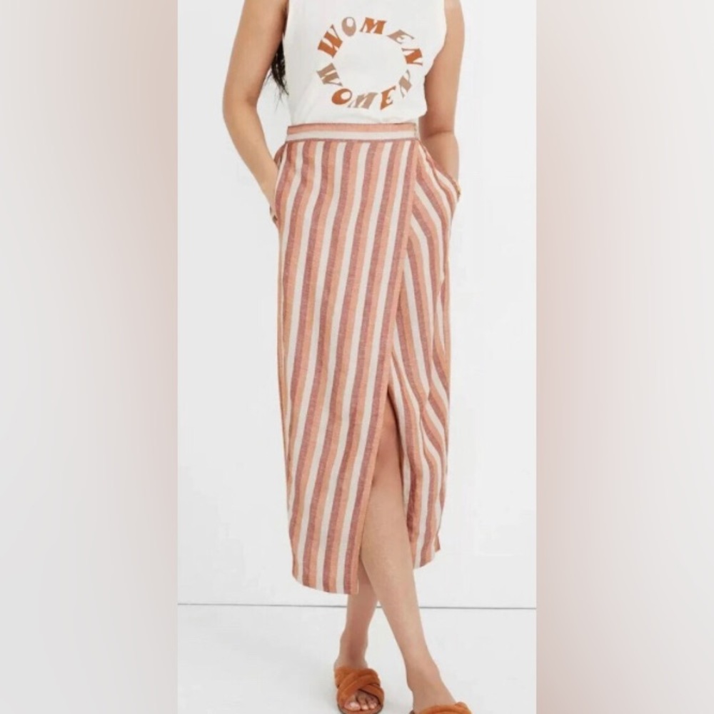 Madewell Striped Midi Skirt in Rust, Cream & White